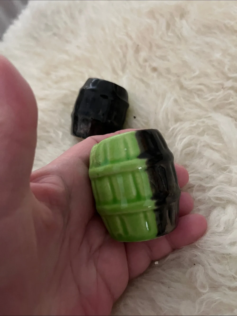 Green & Black Ceramic Barrel Salt and Pepper Set